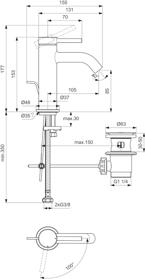 Однорычажный смеситель для раковины с автоматическим сливом Ideal Standard Ceraline Nuovo ARCH-00054714 - Вид №5
