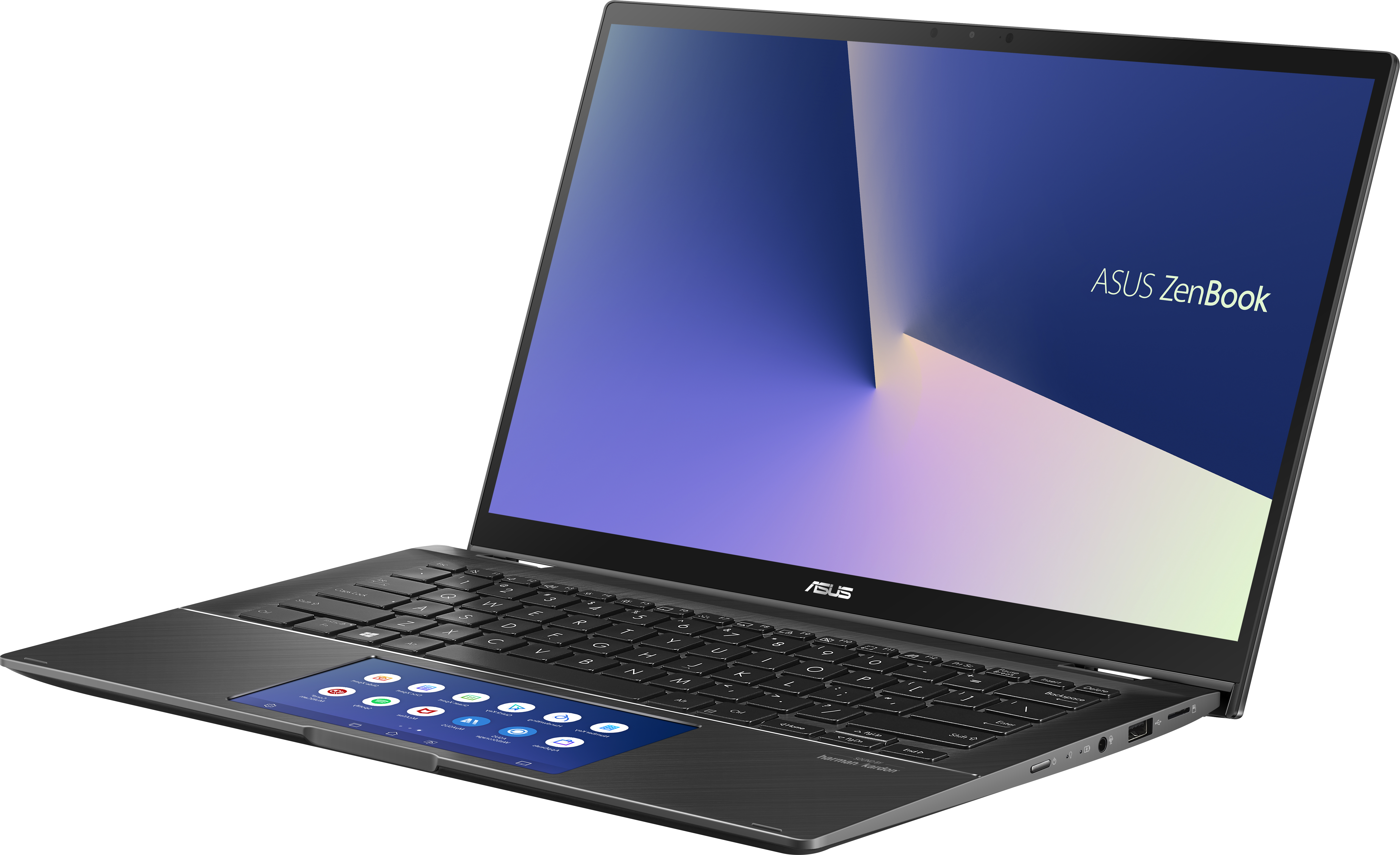 90NB0NW1-M00570 ux463fa-ai043t flip touch +stylus+bag+cable xmas 14"(1920x1080 ips)/touch/intel core i5 10210u(1.6ghz)/8192mb/256ssdgb/nodvd/int:intel uhd graphics 620/cam/bt/wifi/war 1y/1.4kg/gun grey/w10 + screenpad ASUS Santreyd  - Вид №2