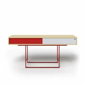 Консоль белая, красная с ящиками и дверцей на металлических ножках Long New BRAGIN DESIGN  256534 Белый;красный