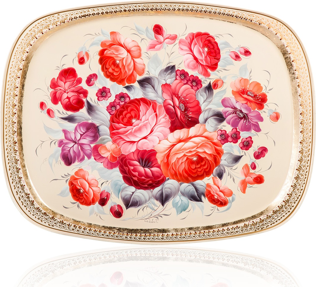 10618059 Жостовская фабрика декоративной росписи Поднос 59х46см НХПР "Традиционный" Сталь 