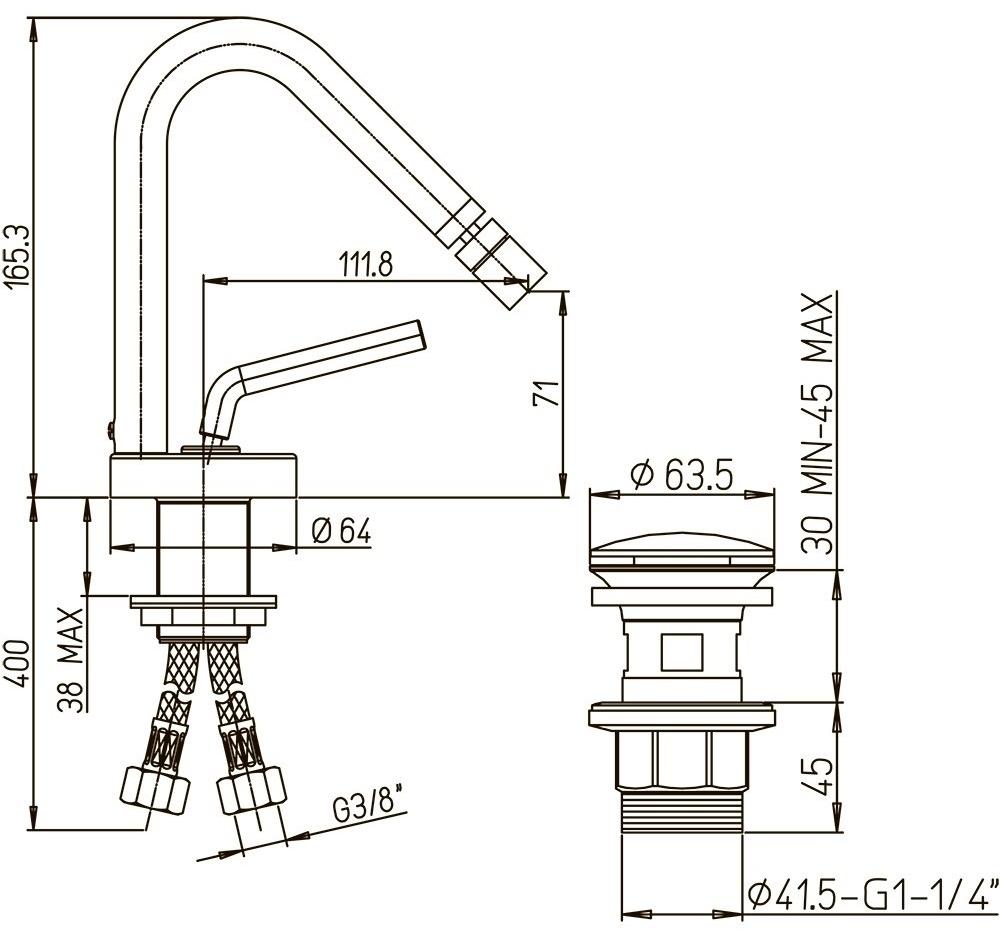 Paini Pixel 81CR306NEWKM смеситель для биде - Вид №1
