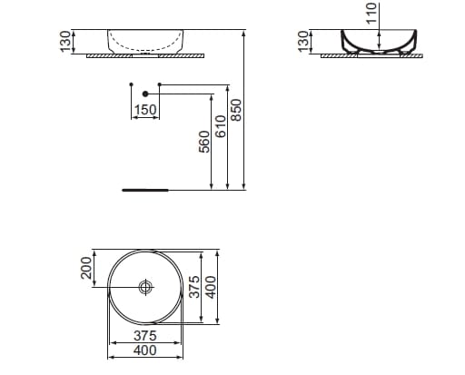 Керамическая столешница круглый умывальник Ideal Standard I. life O ARCH-00111790 - Вид №2