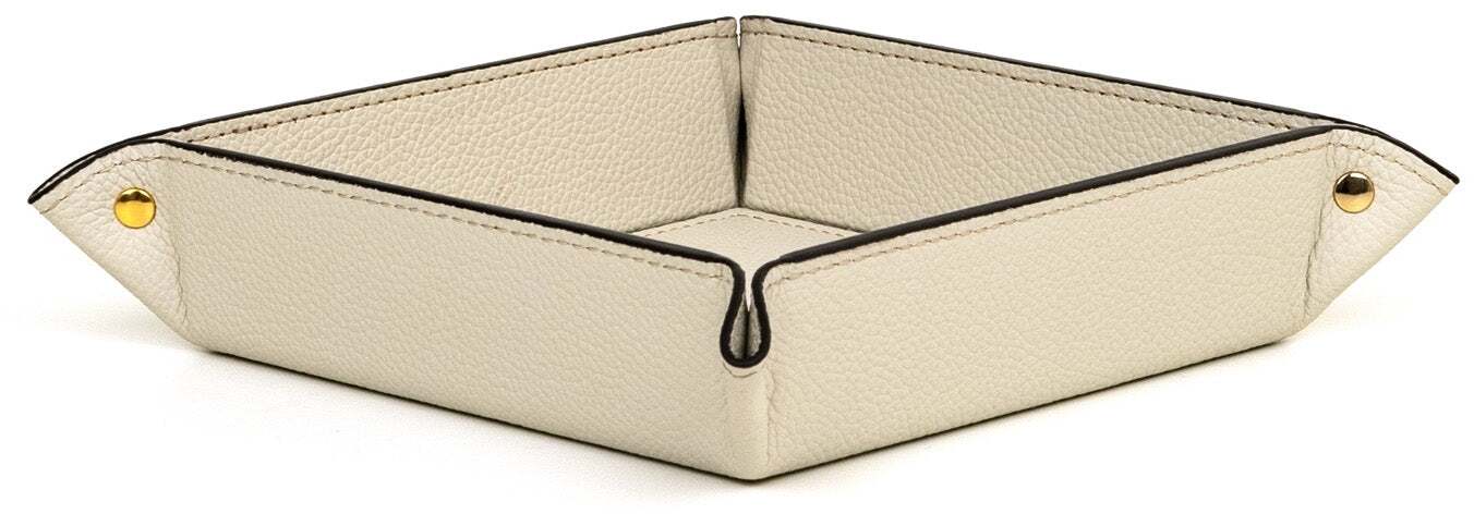 Жесткий квадратный поднос для безделушек - 15X15XH4 см / плетеная кожа_кремовый