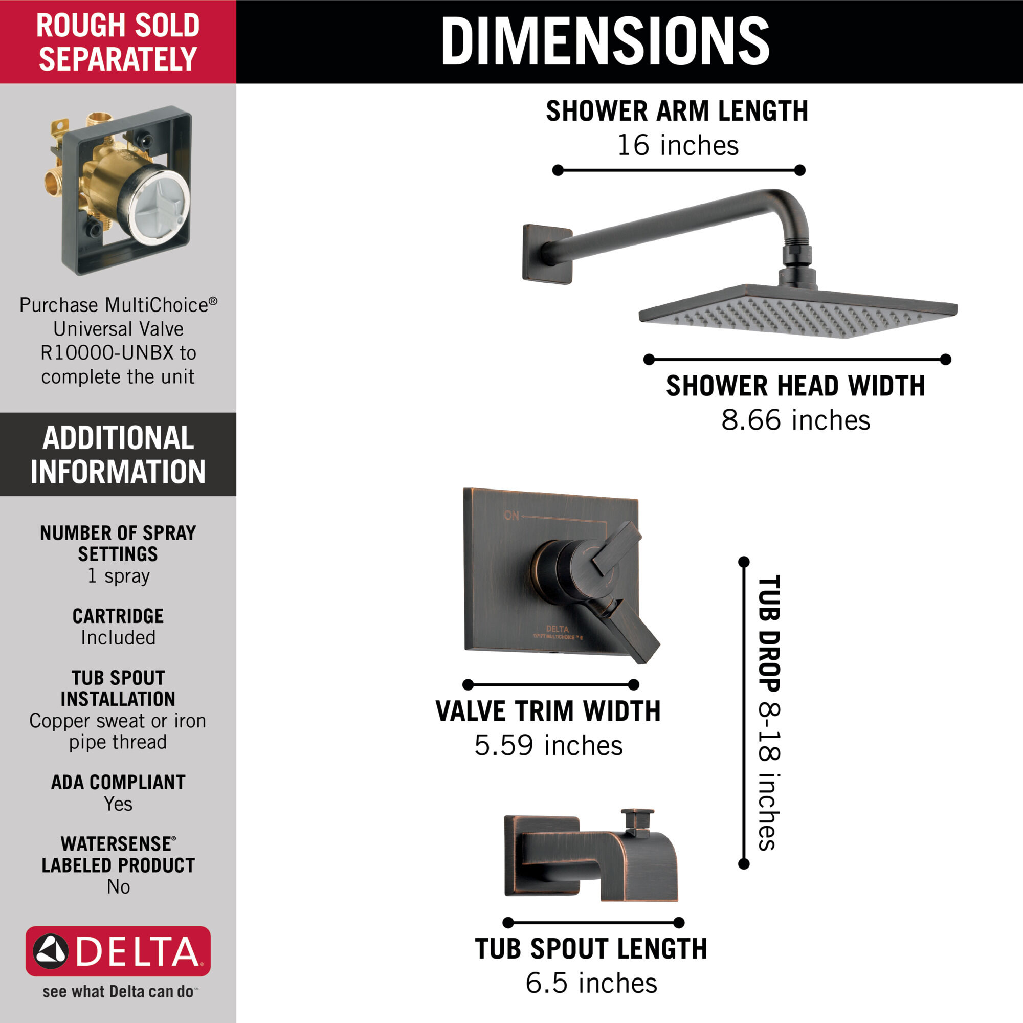 T17453-RB Для ванны и душа Monitor® 17 Series Delta Faucet Vero Венецианская бронза - Вид №1
