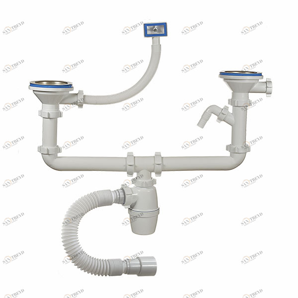 Сифон двойной 3 1/2 40 с одним отвод., переливом, гиб.тр. А-40092 (О)  А-40092 ОРИО 151664