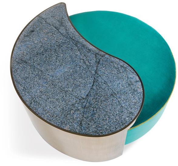 ETRO Home Interiors Пуф из мягкого бархата с деревянным журнальным столиком Sharp E.sha.222.a - Вид №1