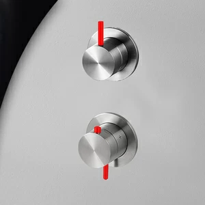 Термостат для душа матовая сталь с красной ручкой Toki Radomonte TER53SCIL15