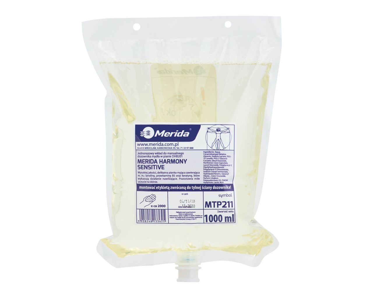 MTP211 Мыло-пена HARMONY SENSITIVE, одноразовый сменный блок 1000 мл, с сильным ароматом Merida 