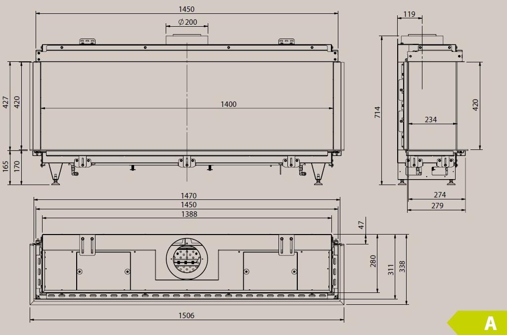 Element4 Трехсторонний газовый камин из стали с панорамным остеклением sun-id-1484545 - Вид №3