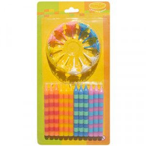 21129 Набор свечей для торта с держателями в полоску 28 г 12 шт. Патибум