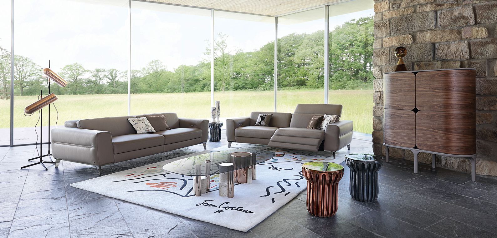 Низкий овальный журнальный столик из стали и стекла ROCHE BOBOIS силос ARCH-00055436 - Вид №1