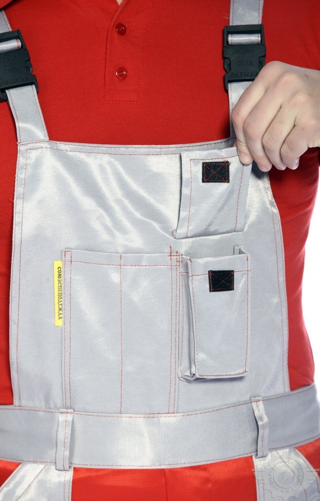 61482 Полукомбинезон "Мастер" красный-светло-серый  Летняя спецодежда  размер 48-50/182-188  - Вид №4
