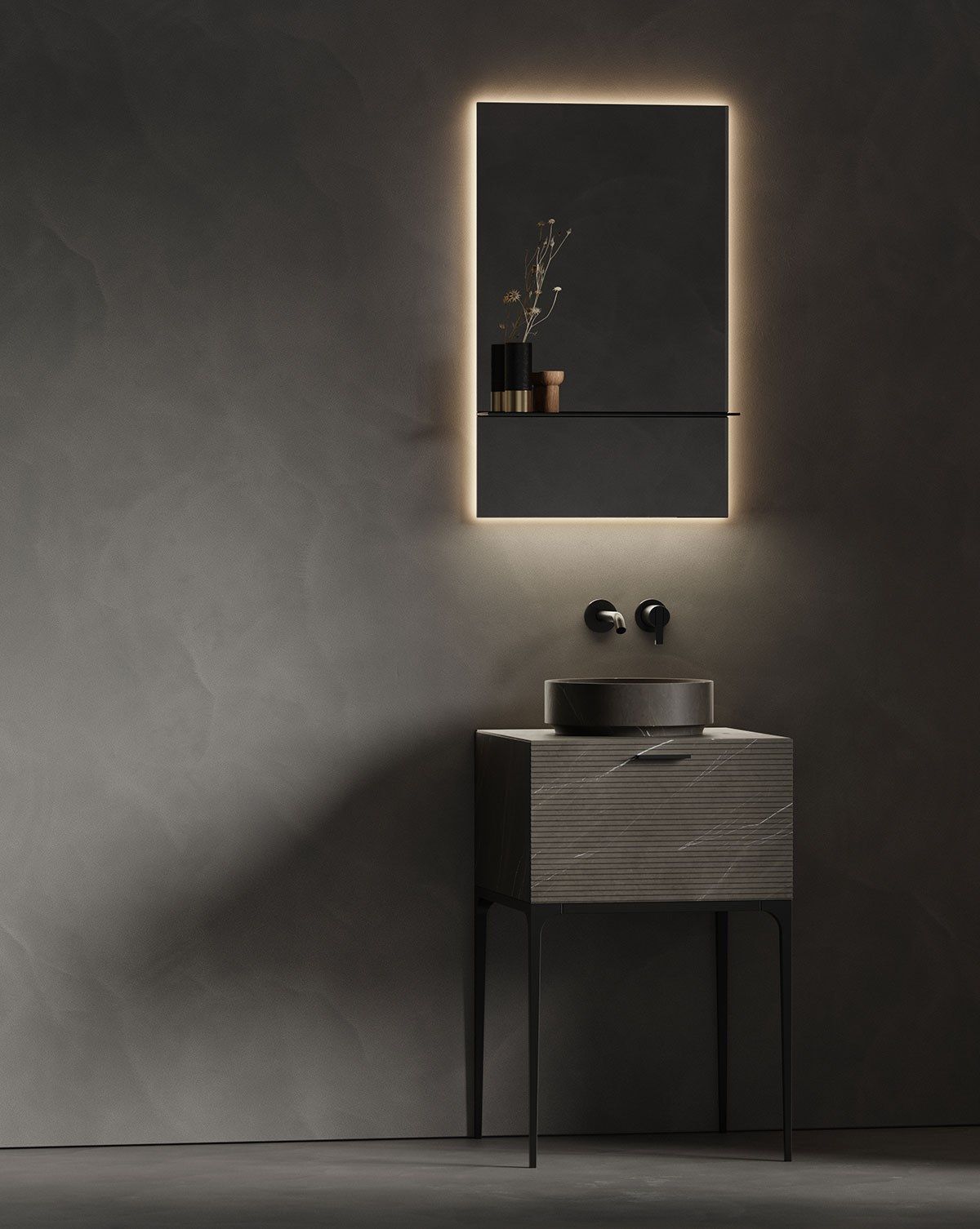 Мраморный одиночный напольный умывальник с ящиками Inbani решетки ARCH-00072077 - Вид №5