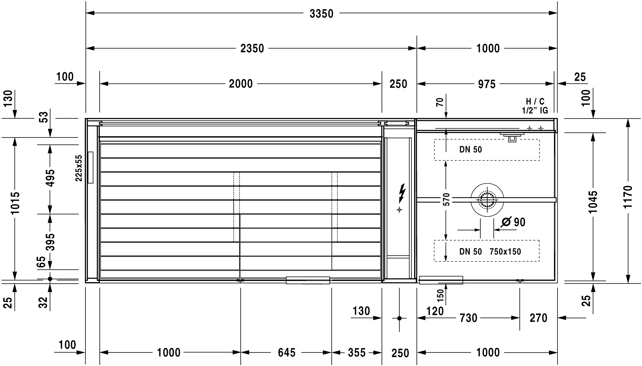 7507..002011000 Сауна Inipi Ama, пристенный и угловой вариант Inipi #7507 3350 x 1170 x 2220 мм Белый глянцевый декор Duravit  - Вид №1