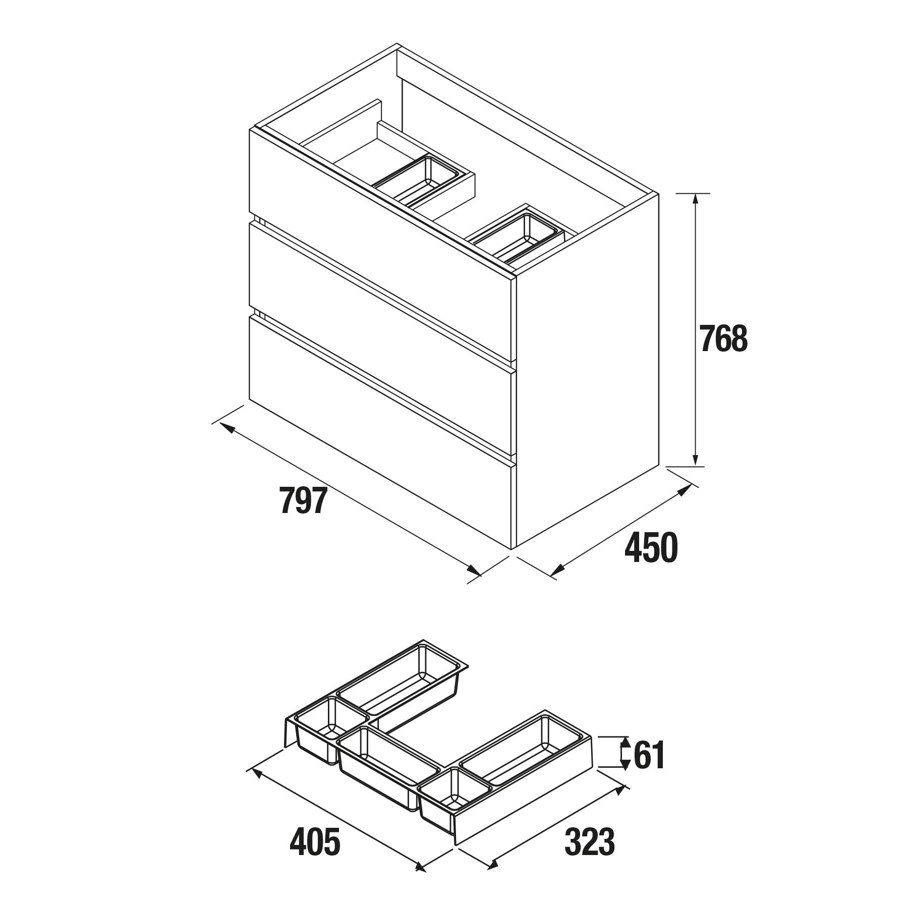 23265 SALGAR Мебель для умывальника FUSSION LINE 800 3 ящика GLOSS GREY 797 x 868 x 450 мм Глянцевый серый - Вид №2