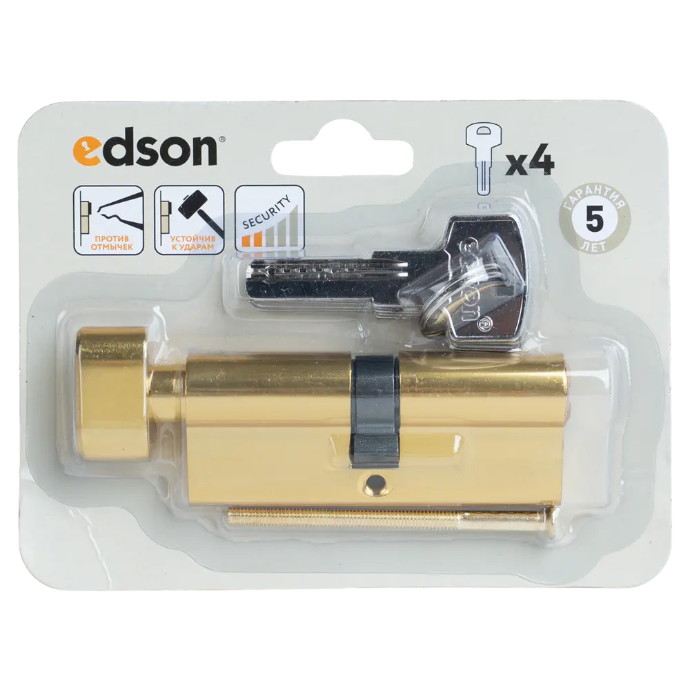 Цилиндр EDS-CYL 40x40 мм ключ/вертушка цвет латунь EDSON STLM-2081676 - Вид №4