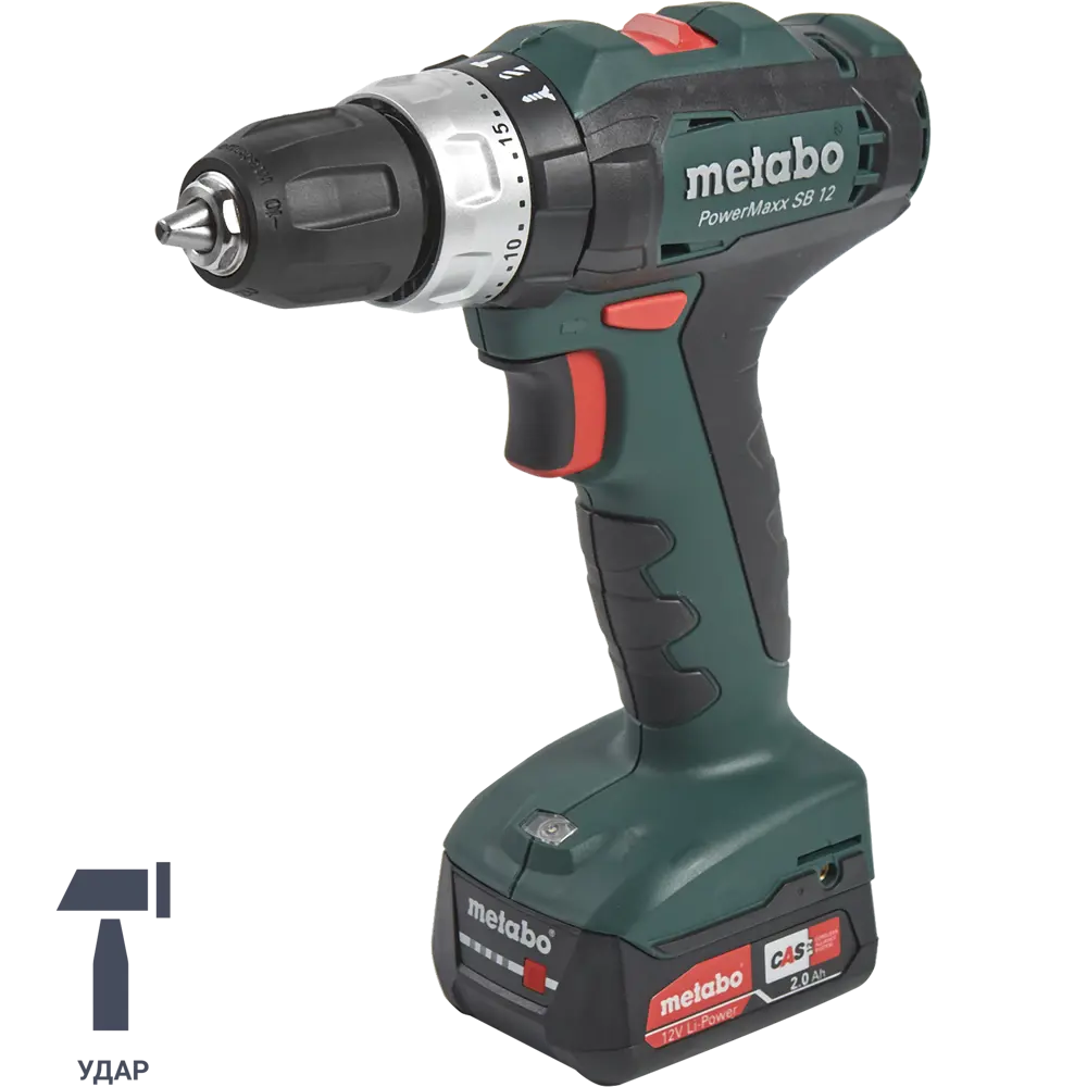 Дрель-шуруповерт аккумуляторная ударная Metabo PowerMaxx SB 601076500, 12 В Li-ion 2х2 Ач 82334541 STLM-2046302 