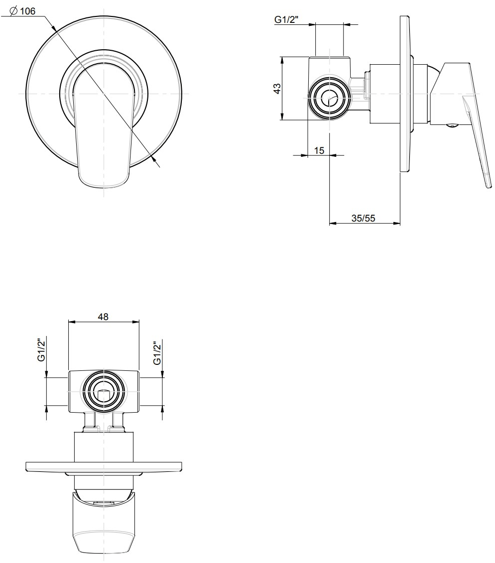 Rubinetterie Frattini Смеситель для душа однорычажный встраиваемый Espresso sun-id-1358710 - Вид №1