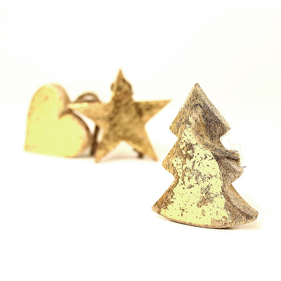 en_ny0021 Украшения подвесные golden stars/trees/hearts, деревянные, в подарочной коробке, 24 шт. EnjoyMe  - Вид №2