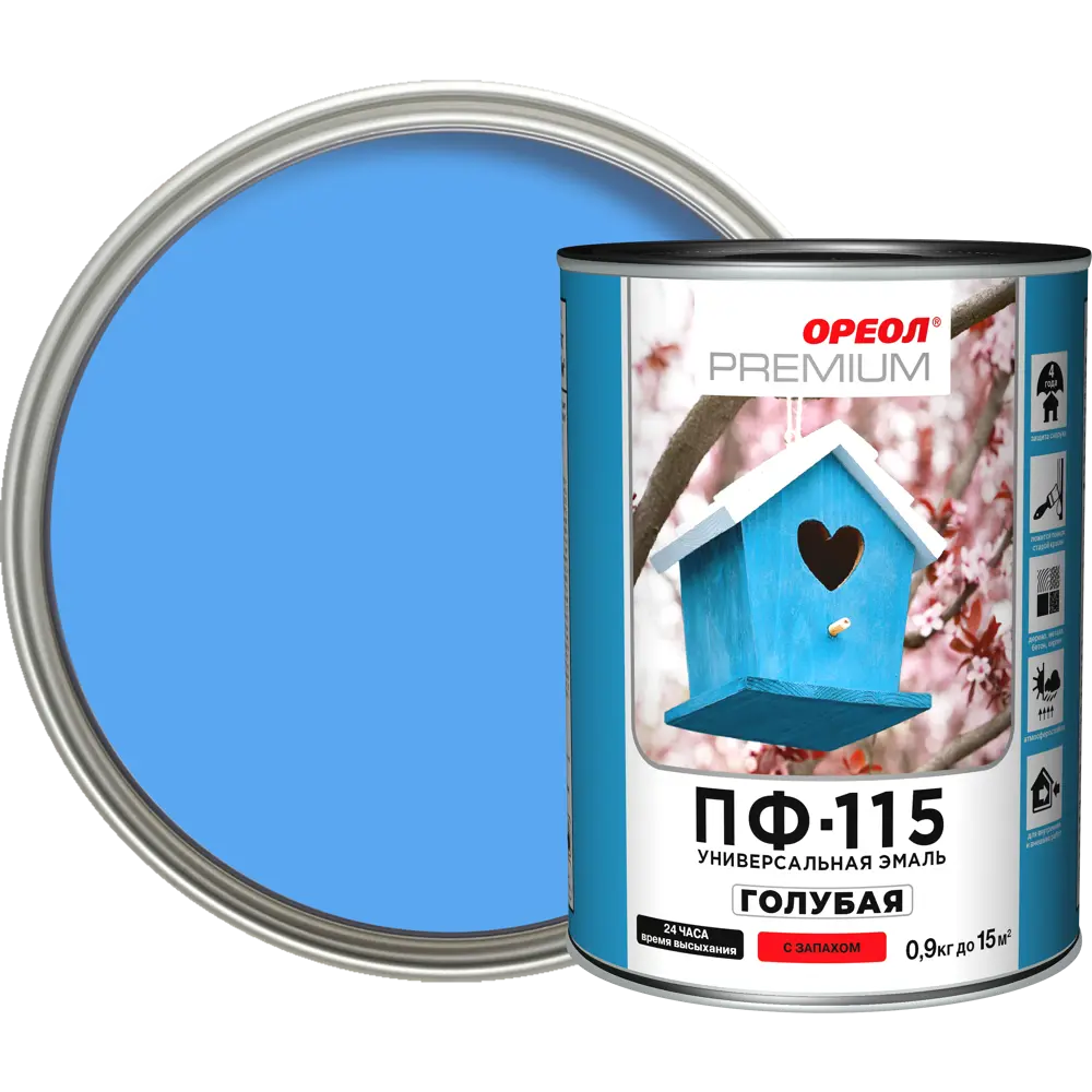 Эмаль Ореол Premium ПФ-115 глянцевая цвет голубой 0.9 кг 82216102 STLM-2106376 