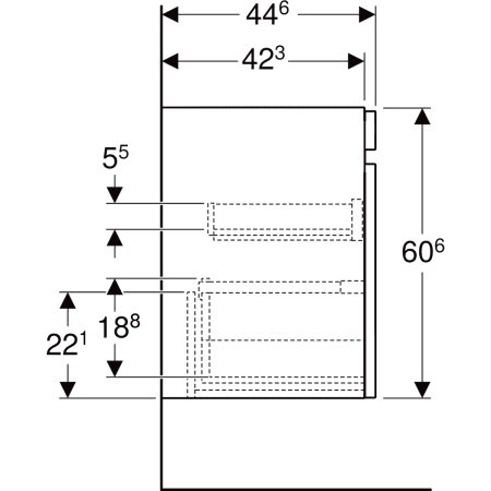501.904.JR.1 Шкафчик для раковины Geberit Renova Plan, с одним выдвижным ящиком и одним внутренним выдвижным ящиком Geberit  - Вид №55