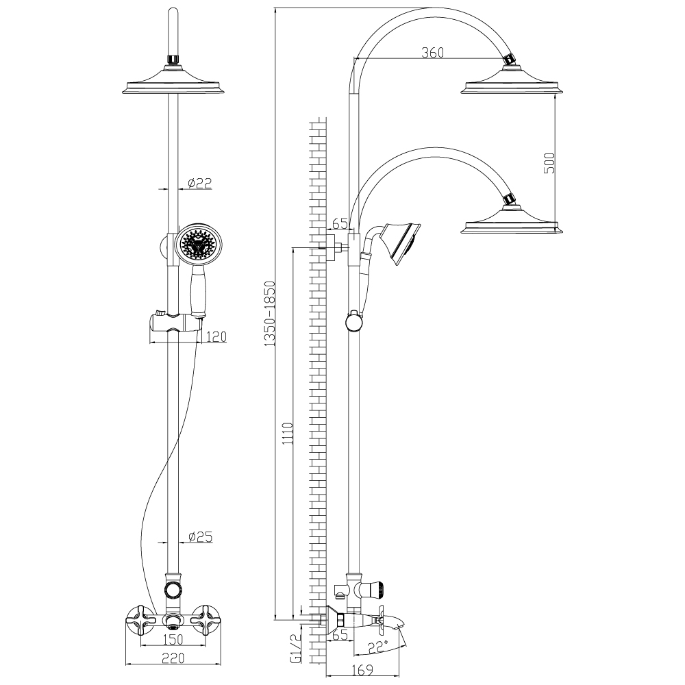 LM5762C Смеситель Duetto для ванны и душа LEMARK DUETTO - Вид №1