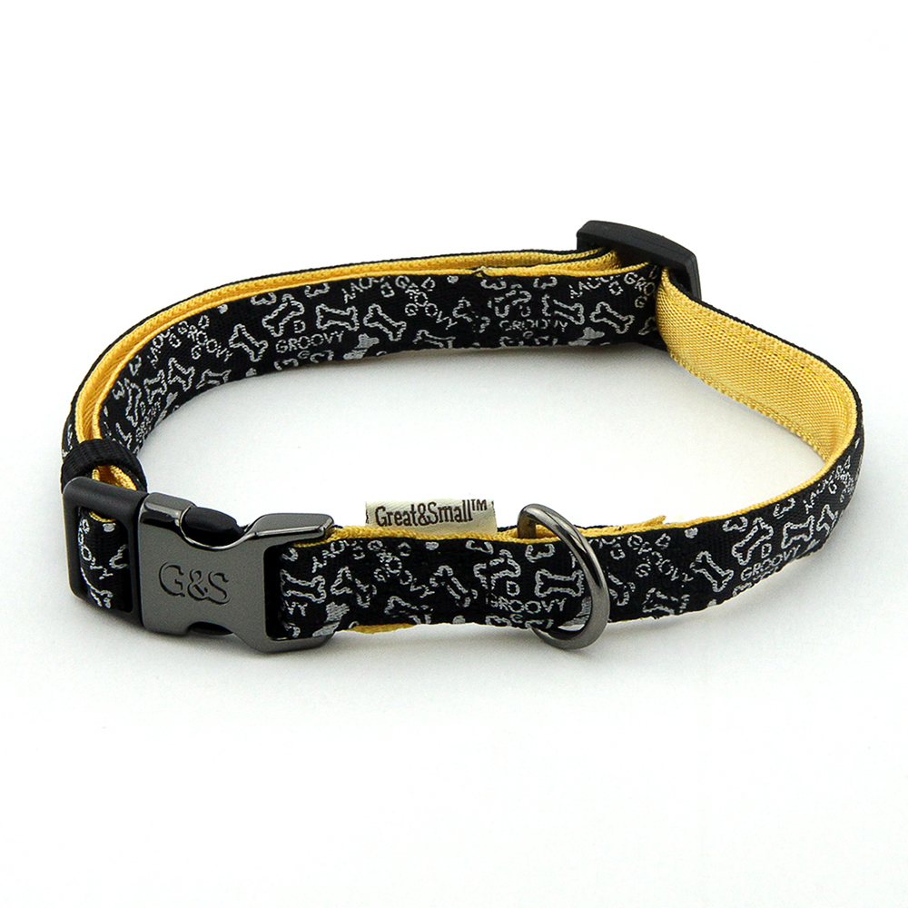 ПР0043547 Ошейник для собак с принтом косточки 10х200-350мм нейлон черный Great&Small 