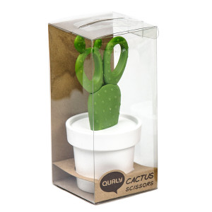 QL10282-WH-GN Ножницы cactus с держателем, белые с зеленым Qualy