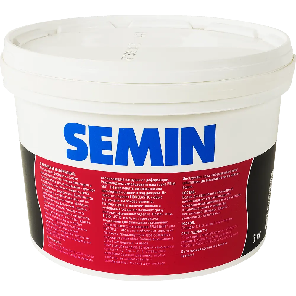 Шпаклёвка эластичная Semin Fiberlastic 3 кг 14248058 STLM-2173727  - Вид №1
