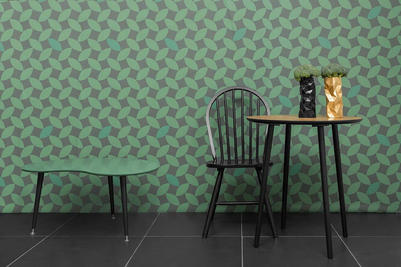 Стол обеденный круглый с деревянными ножками 90 см с бирюзовым кантом "Спутник" WOODI  00-3966002 Беленый дуб;бежевый  - Вид №5