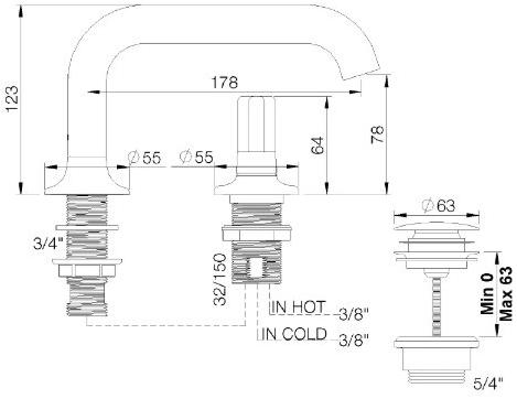 rvb Смеситель для умывальника, однорычажный, на 2 отверстия, из хромированной латуни Times 4573.--.45 - Вид №1