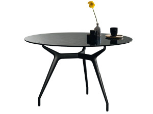 Круглый обеденный стол из алюминия и стекла