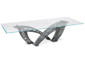 Прямоугольный стол из стали и хрусталя