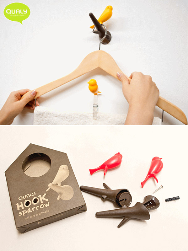 QL10067-WH-GN Вешалки настенные sparrow 2 шт. белые-зеленые Qualy  - Вид №2