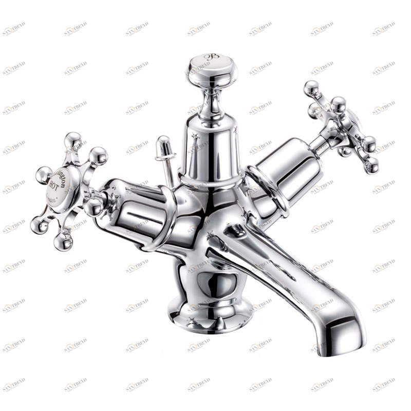 Смеситель для раковины на 1 отверстие с донным клапаном [BI4]  Burlington T12-QT, T3 