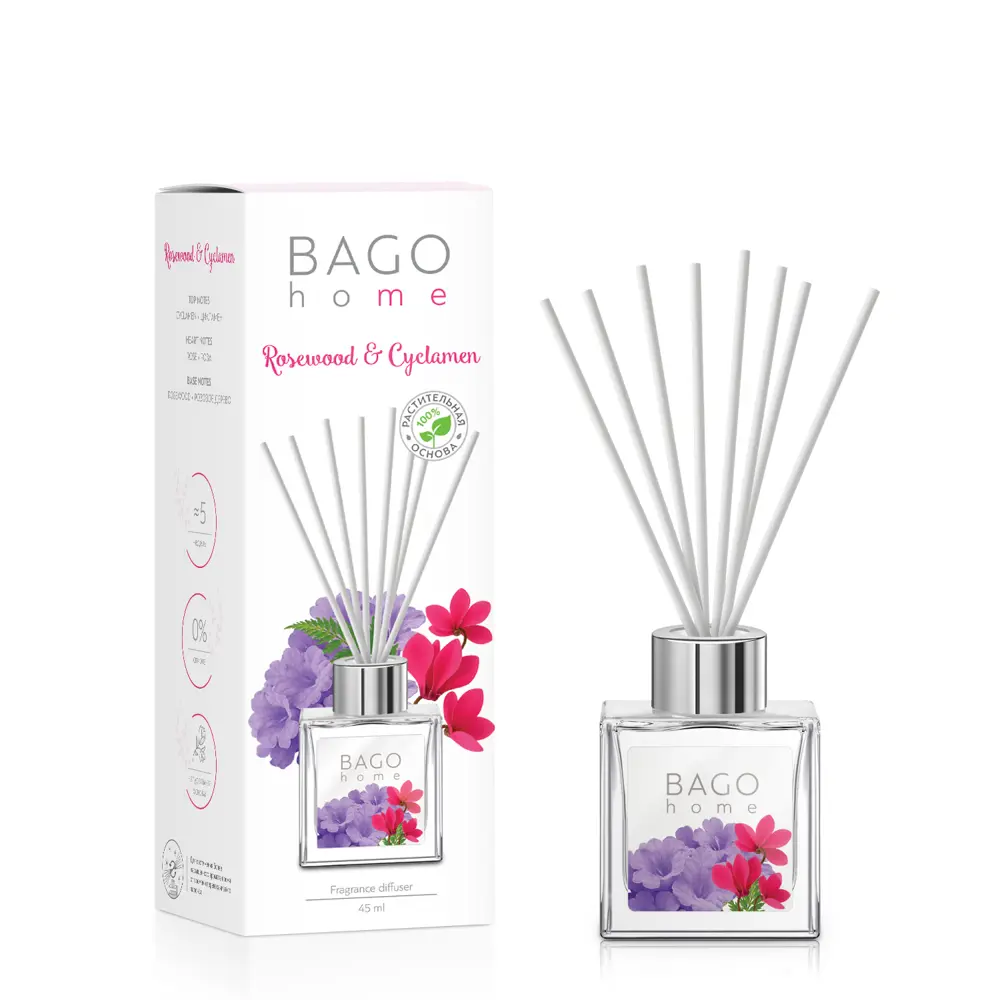 BAGO HOME Диффузор с ароматом розового дерева и цикламена 45 мл 89425635 STLM-1583965