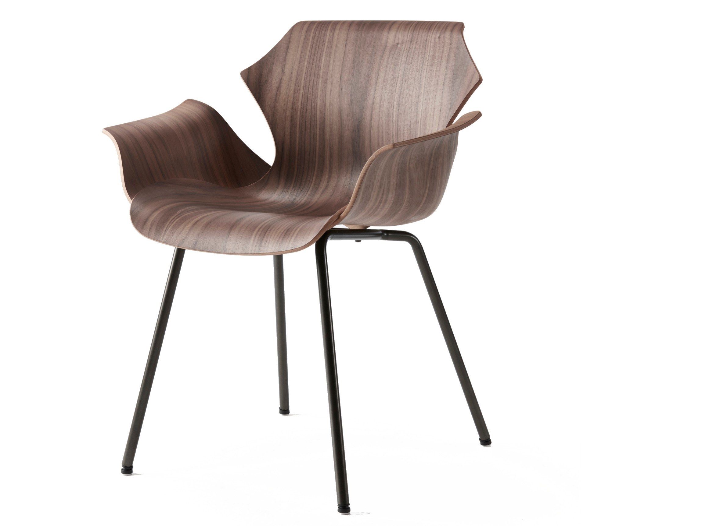 Стальной и деревянный стул с подлокотниками BassamFellows Лепесток ARCH-00049661