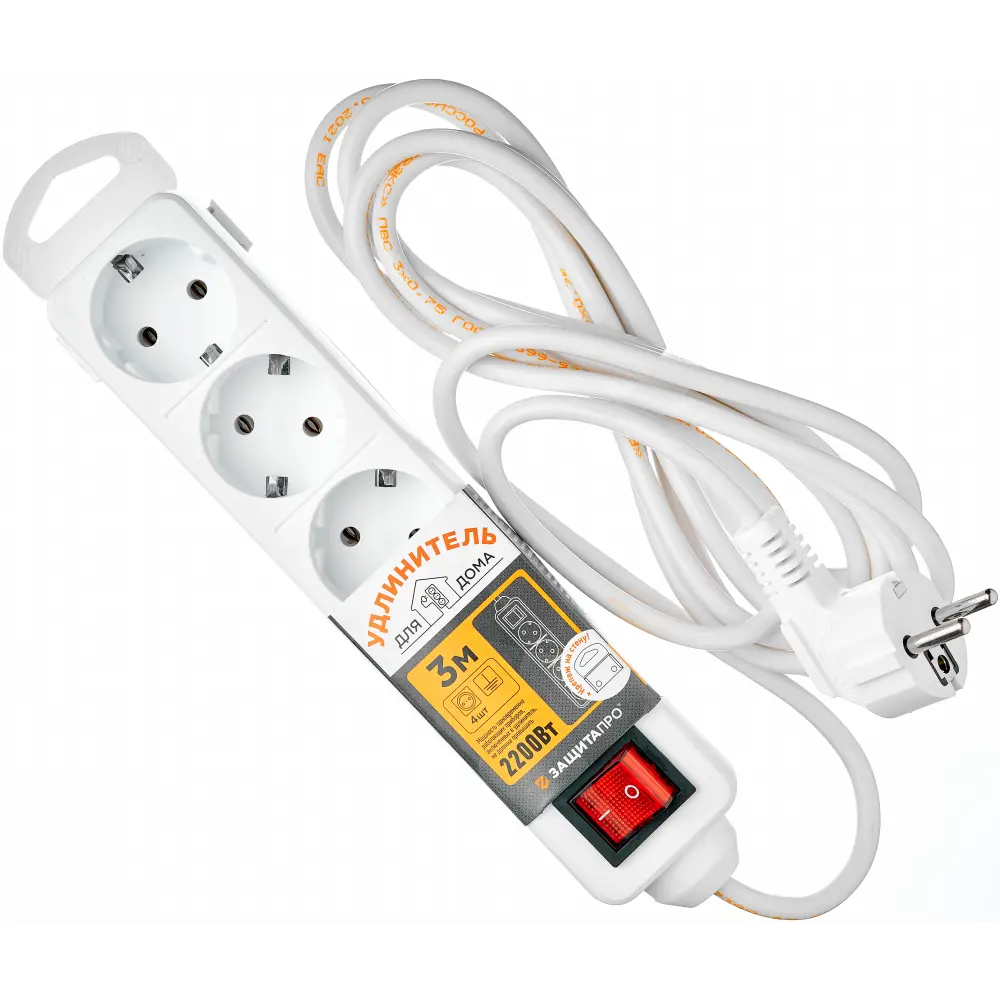 Удлинитель Защита Про с заземлением 4 розетки, 3 метра, белый 82741175 STLM-0035242