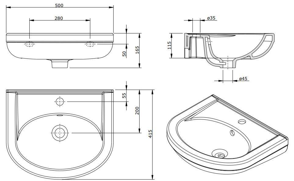135300004 Подвесная раковина настенная овальная Sanindusa  - Вид №1