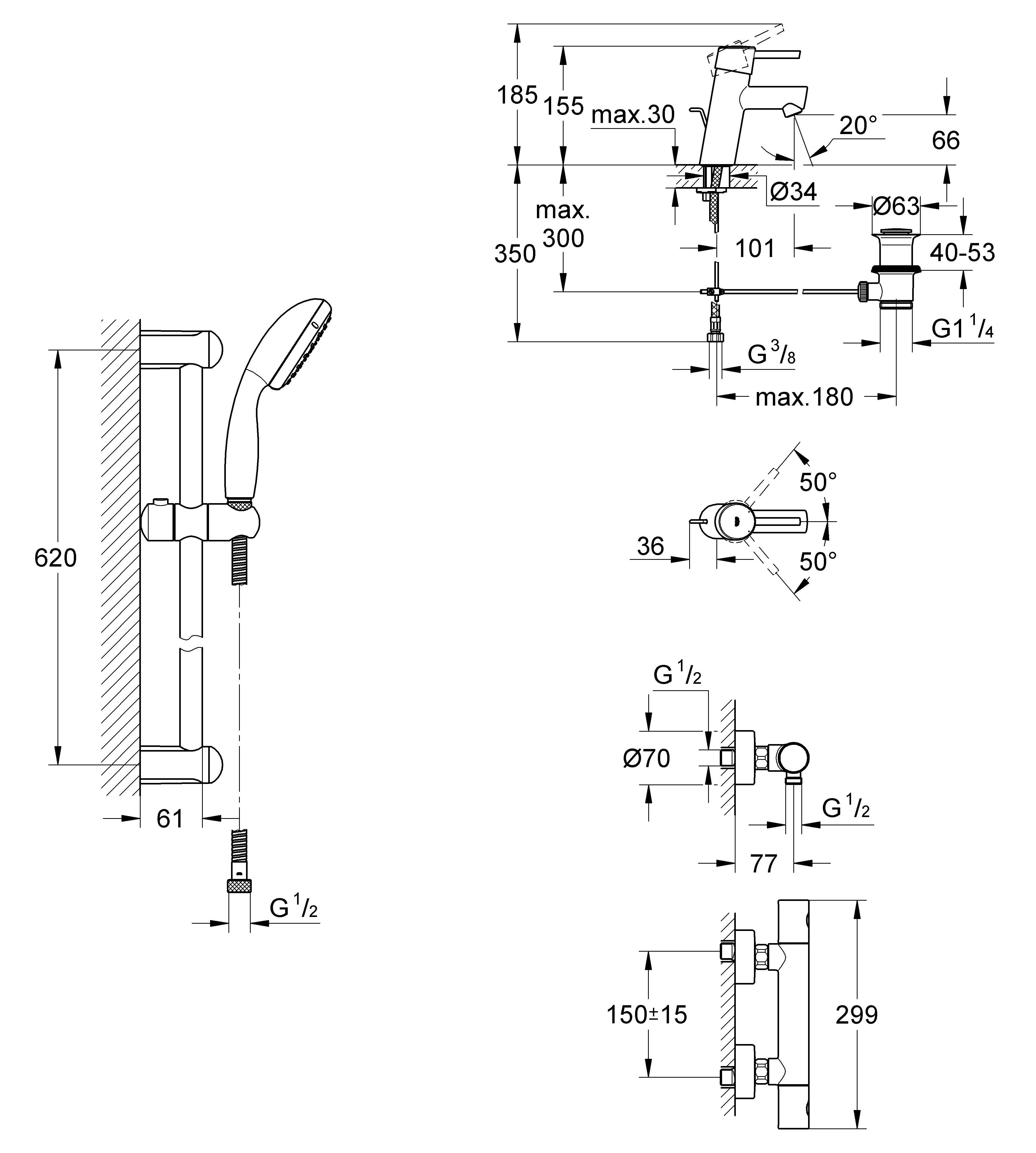 117643 Набор с термостатическим смесителем Grohe Grohtherm 1000 Cosmopolitan хром - Вид №4