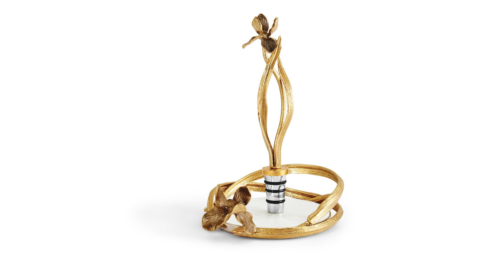 10663683 Michael Aram Набор подставка и стоппер для бутылки Michael Aram Черный ирис 14см, 16см, латунь Латунь  - Вид №3