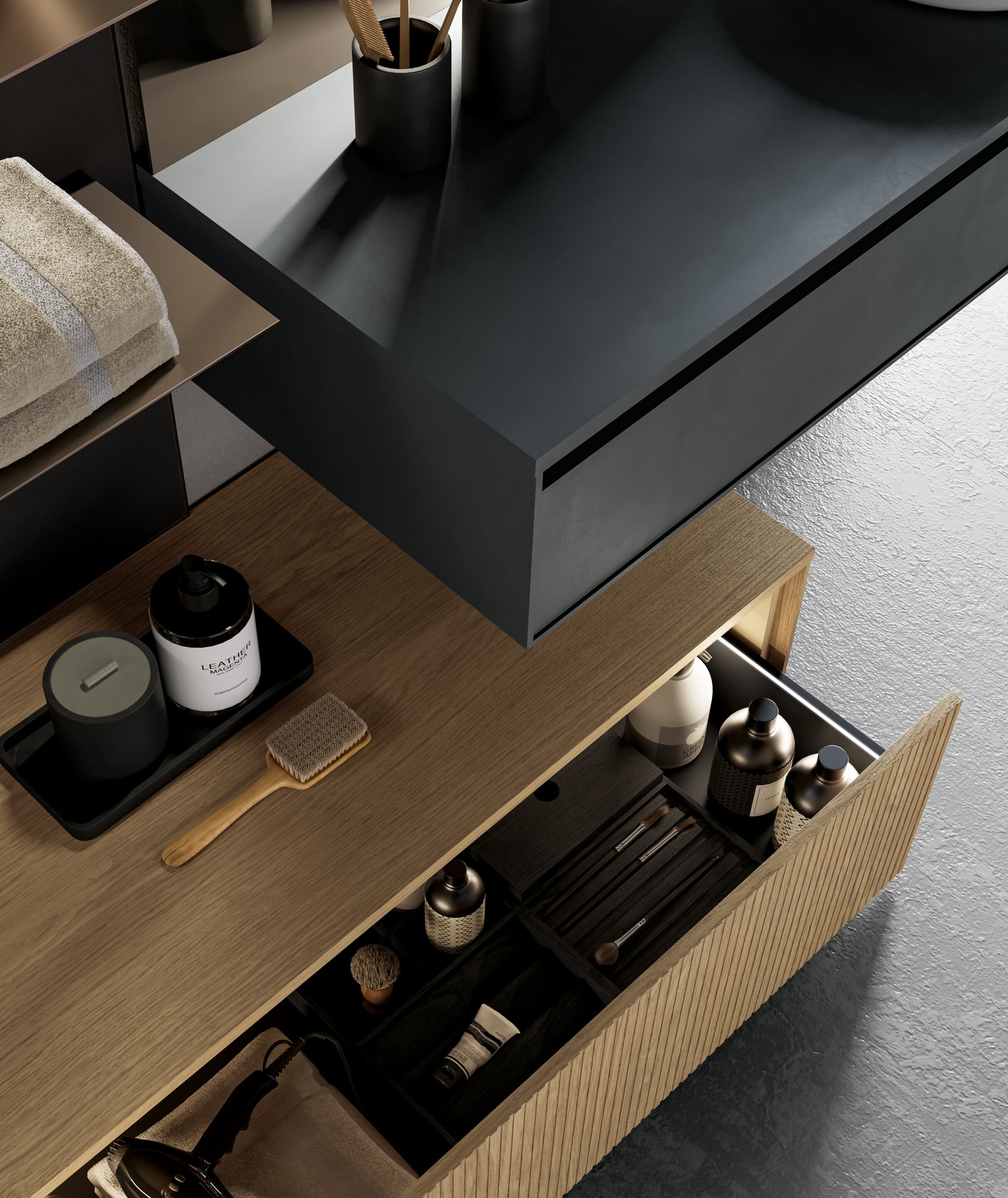 Одноместный подвесной туалетный столик из каннете с ящиками, зеркалом и полками Birex трек ARCH-00109103 - Вид №2