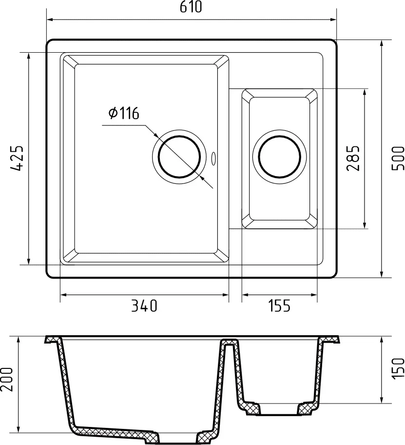 Кухонная мойка Искусственный камень QUADRO S229 GranFest Q-610K-S229 - Вид №1