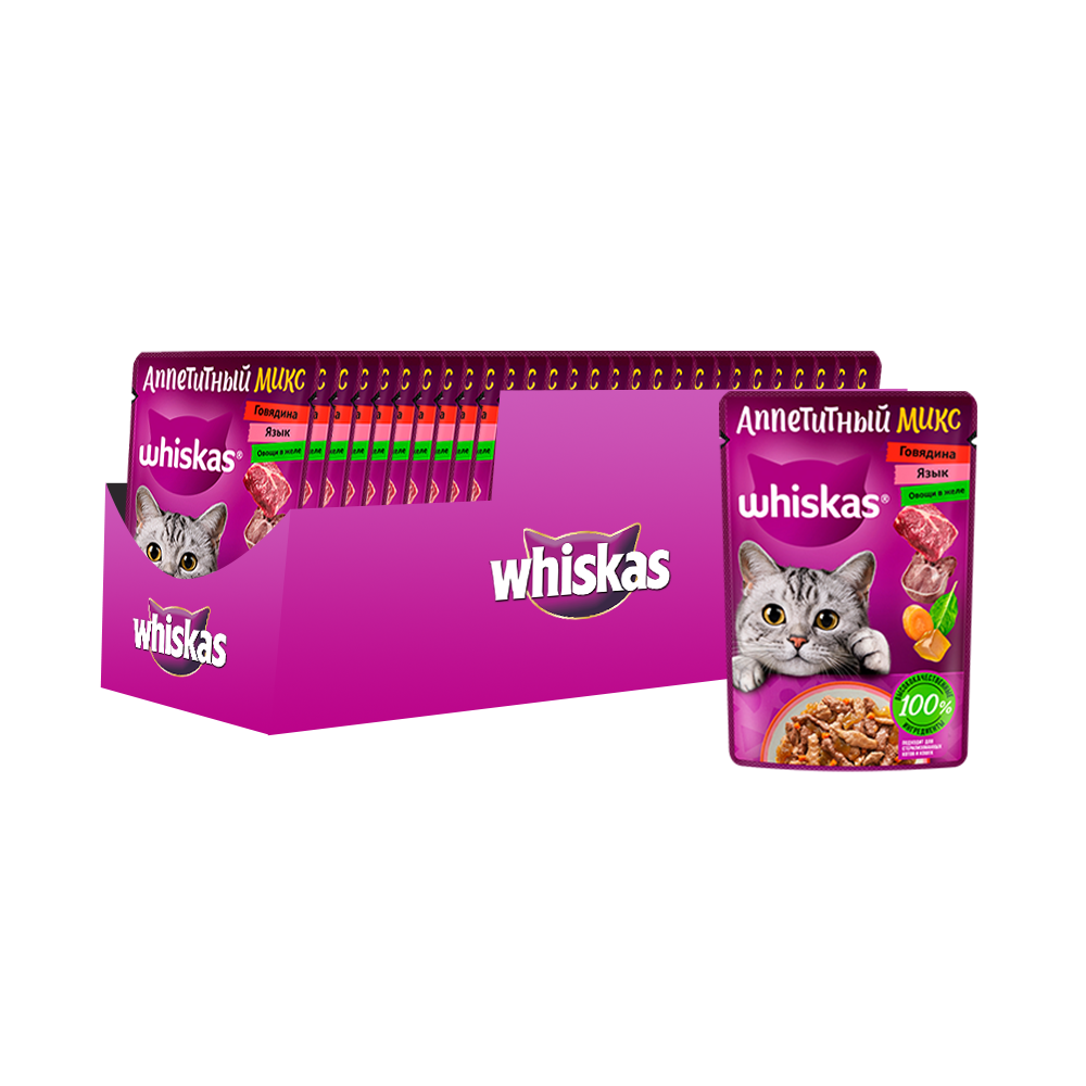 ПР0059377*28 Корм для кошек прошутто говядина, язык, овощи в желе пауч 75г (упаковка - 28 шт) WHISKAS 