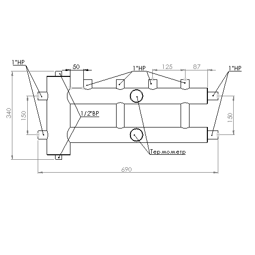 Купить Распределительный коллектор с гидрострелкой 60 кВт, 2+1 контур Прокситерм GSK2521 - Вид №9