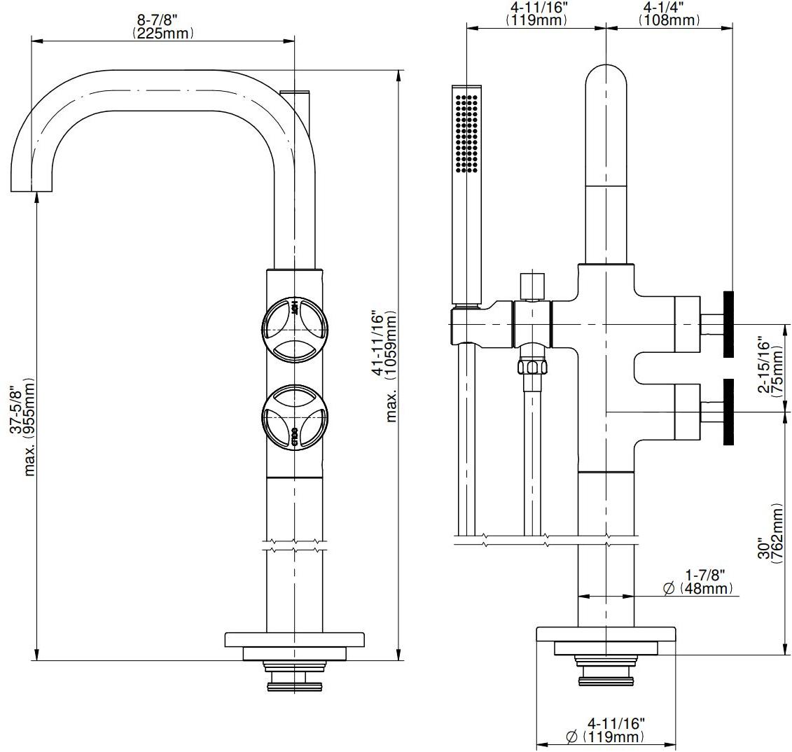 GRAFF Смеситель для ванны напольный с ручным душем Harley 5366300 - Вид №1