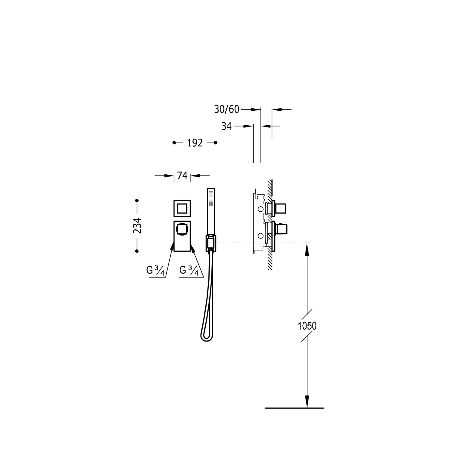 Двухходовой скрытый термостатический смеситель TRESMOSTATIC Block System-20625291AC TRES Thermostatic - Вид №1