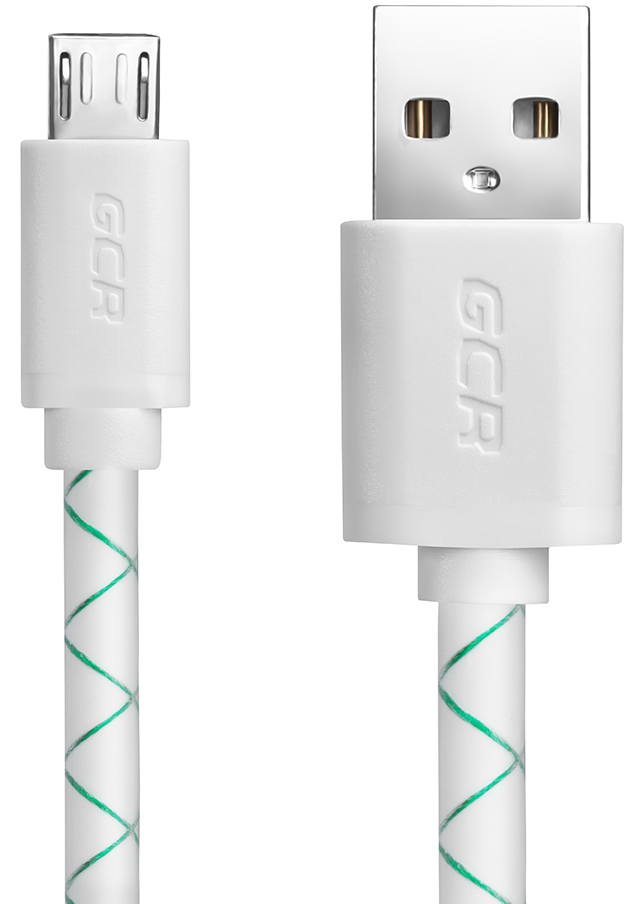 GCR-UA9MCB3-BD-2.0m кабель 2a 2.0m usb 2.0, am/microb 5pin, бело-зеленый, белые коннекторы, 28/24 awg, поддержка функции быстрой зарядки, морозостойкий Greenconnect Santreyd  - Вид №2