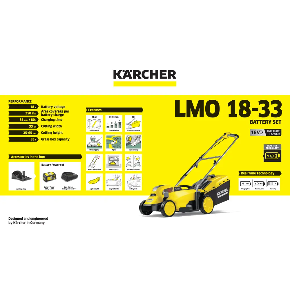 Газонокосилка аккумуляторная Karcher LMO Battery 18-33 18 В 33 см 0x5 Ач АКБ и ЗУ входит в комплект 84771694 STLM-2172564  - Вид №4