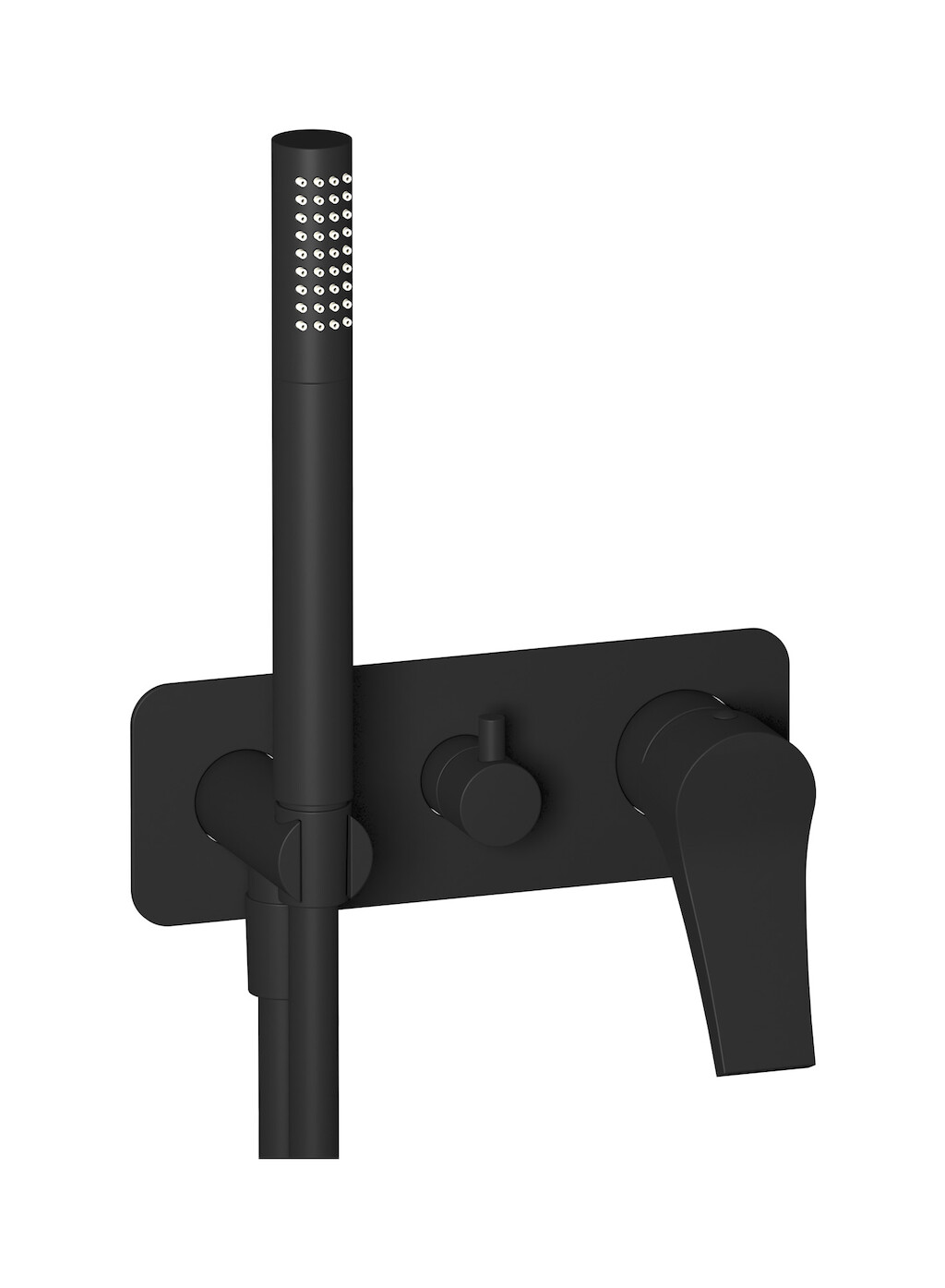 Внешние части встроенного в стену смесителя на 2 потребителя в комплекте с душевым гарнитуром. WE ARE IB vn399rs Matt Black Twitter